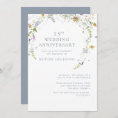 Wildblume Blue Floral 25. Hochzeitstag Einladung (Vorne/Hinten)