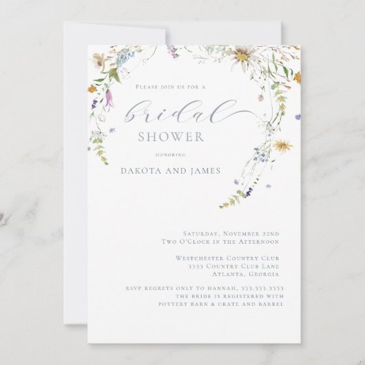 Wildblume Blue Floral Paare Brautparty Einladung (Vorderseite)