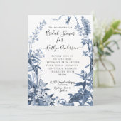 Wildblume Blue n White Floral Bees Brautparty Einladung (Stehend Vorderseite)