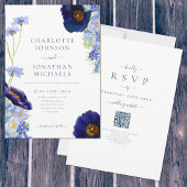Wildblume Blue Rustic Wedding Website QR Code Einladung