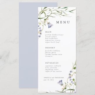 Wildblume Blue Watercolor Elegante Hochzeit Menükarte