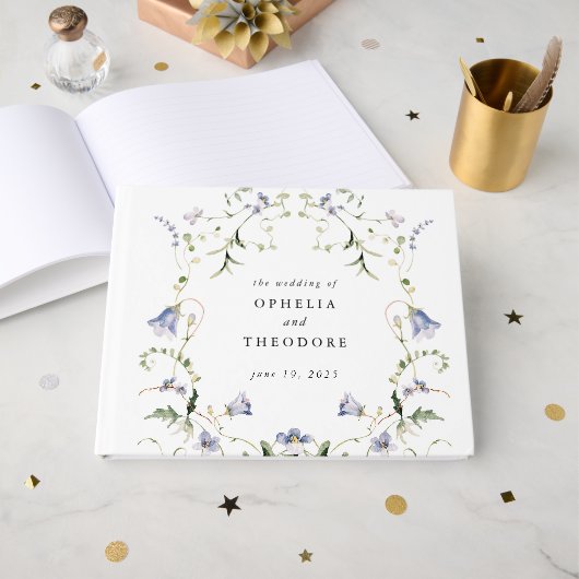 Wildblume Blue Watercolor Wedding Monogram Gästebuch (Vorderseite Offen)