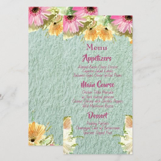 Wildblume Blue Wedding Menus (Vorne/Hinten)