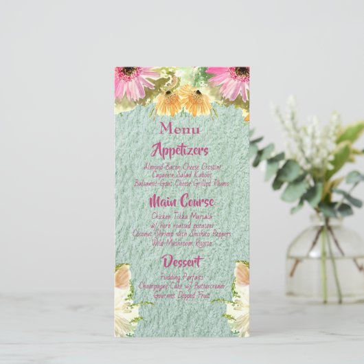 Wildblume Blue Wedding Menus (Stehend Vorderseite)
