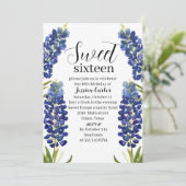 Wildblume Bluebonnets Wasserfarbe Süß 16 Sechzehn Einladung (Stehend Vorderseite)