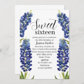 Wildblume Bluebonnets Wasserfarbe Süß 16 Sechzehn Einladung (Vorne/Hinten)