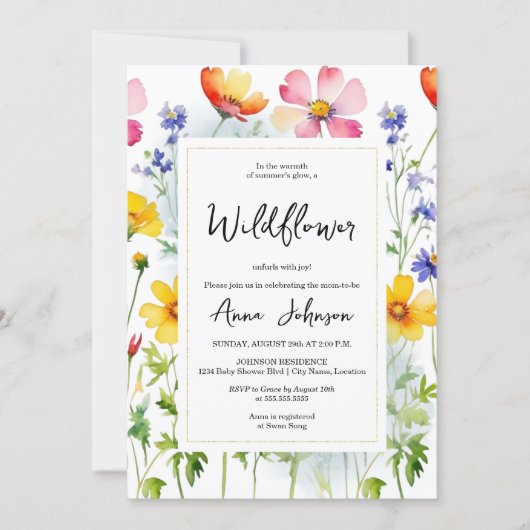 Wildblume Blühen Kinderdusche Einladung (Vorderseite)