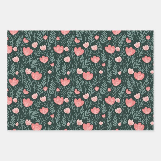 Wildblume blüht schlichtes Rosa Grün Sweet Chic Geschenkpapier Set (Vorderseite 2)