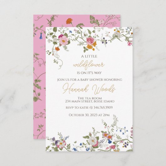 Wildblume Blume Babydusche Einladung (Vorne/Hinten)