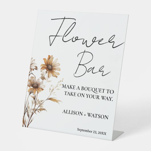 Wildblume Blume Bar signieren Brautparty Blume Sockelschild (Vorderseite)