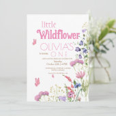 Wildblume Blume Rosa 1. Geburtstag Party Einladung (Stehend Vorderseite)