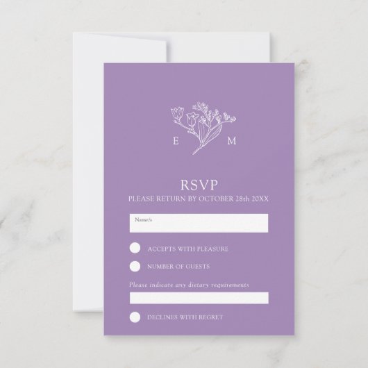 Wildblume Blumen lila Hochzeit im Herbst RSVP Karte (Rückseite)