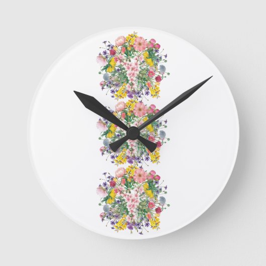 Wildblume Blumenakzent Art Inspiriert Runde Wanduhr (Vorderseite)