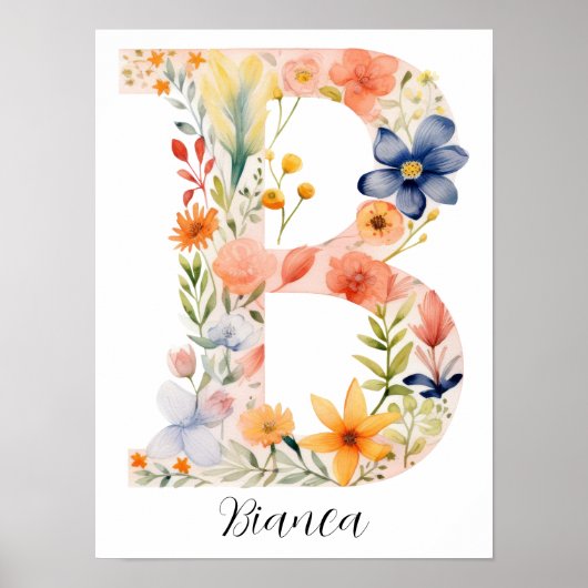 Wildblume Blumenanfang Buchstabe B drucken Poster (Vorne)