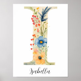 Wildblume Blumenanfänglicher Buchstabe I drucken Poster