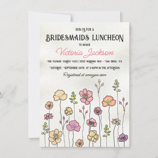 Wildblume Blumengarten Brautparty Handgezeichnet Einladung (Vorderseite)