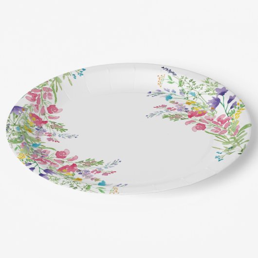 Wildblume Blumengarten Brautparty Pappteller (Schrägansicht)