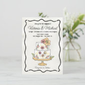 Wildblume Blumengarten Hochzeitskuchen Handgezeich Einladung (Stehend Vorderseite)