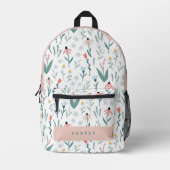 Wildblume Blumengarten Muster Weiß & Rosa Bedruckter Rucksack (Vorderseite)