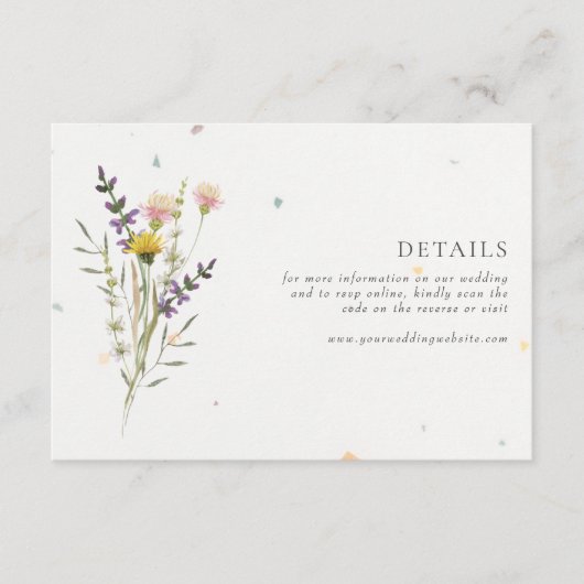 Wildblume Blumengarten QR-Code Hochzeitsdetails Begleitkarte (Vorderseite)