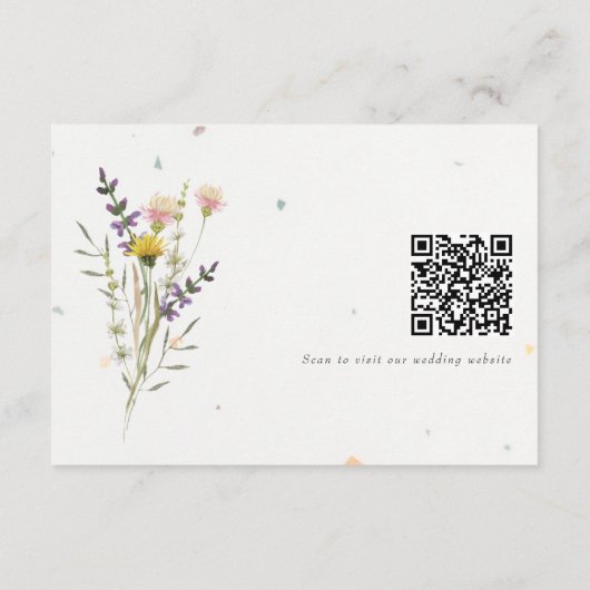Wildblume Blumengarten QR-Code Hochzeitsdetails Begleitkarte (Rückseite)