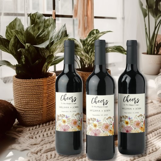 Wildblume Blumenjubeln Hochzeitsweinlabel Weinetikett