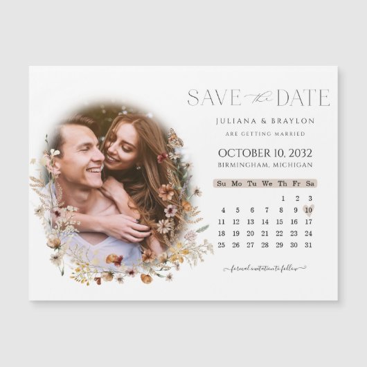 Wildblume Blumenkalender & Foto Save the Date Magnetkarte (Vorderseite)