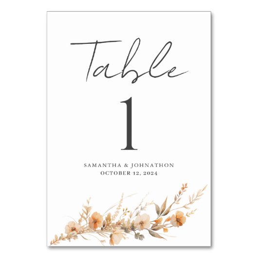 Wildblume-Blumenkarte Tischnummer (Vorderseite)