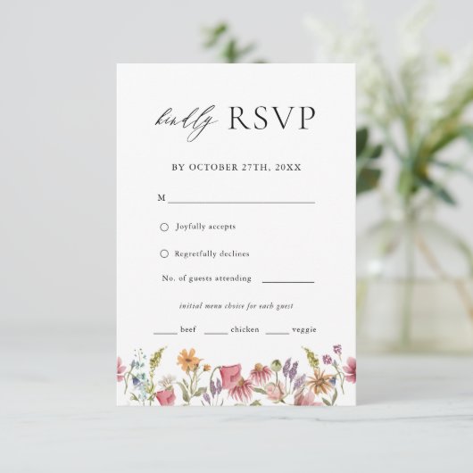 Wildblume Blumenmenü UAWG RSVP Karte (Stehend Vorderseite)