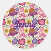 Wildblume Blumenmuster Personalisiert Runder Aufkleber (Vorderseite)