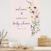 Wildblume Blumenrosa Kinderdusche Willkommen Poster (Küche)
