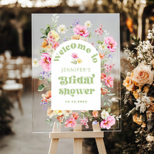 Wildblume Blumenstrauß Brautparty Willkommen Acrylschild