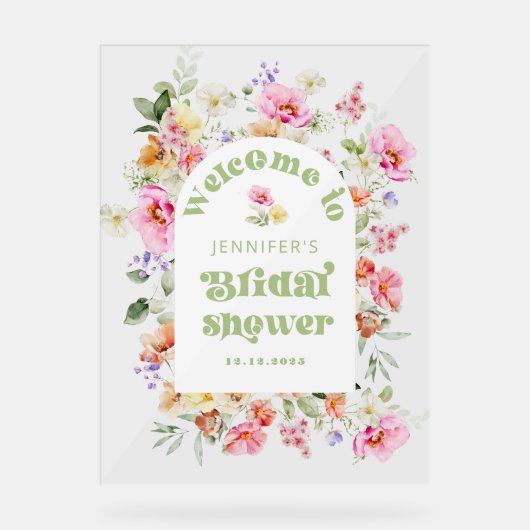 Wildblume Blumenstrauß Brautparty Willkommen Acrylschild (Vorderseite)