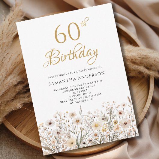 Wildblume Blumenwiesen Wasserfarbe 60. Geburtstag Einladung