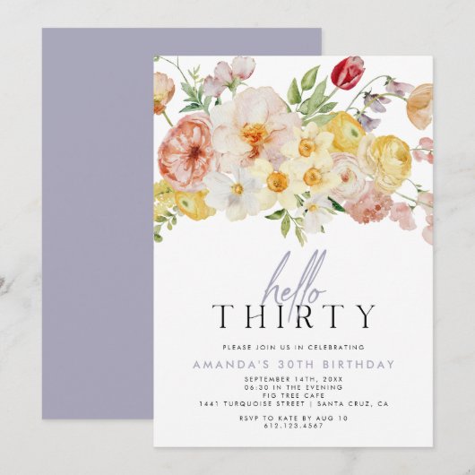 Wildblume Blush Blues Einladung (Vorne/Hinten)