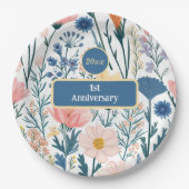 Wildblume Blüten Blätter Pastellfarben Rosa Wiese Pappteller (Vorderseite)