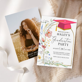 Wildblume Bogenschrift Foto Abschluss 2024 Einladung