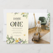 Wildblume Boho 1st Birthday Girl Foto Einladung (Vorderseite)