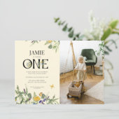 Wildblume Boho 1st Birthday Girl Foto Einladung (Stehend Vorderseite)