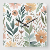 Wildblume Boho Aquarellfarben Pastell Dekor Quadratische Wanduhr (Vorderseite)