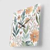 Wildblume Boho Aquarellfarben Pastell Dekor Quadratische Wanduhr (Winkel)