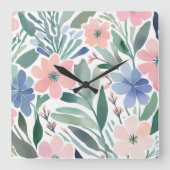 Wildblume Boho Aquarellfarben Pastell Dekor Quadratische Wanduhr (Vorderseite)