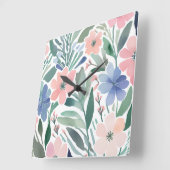 Wildblume Boho Aquarellfarben Pastell Dekor Quadratische Wanduhr (Winkel)