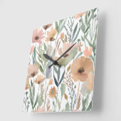 Wildblume Boho Aquarellfarben Pastell Dekor Quadratische Wanduhr (Winkel)