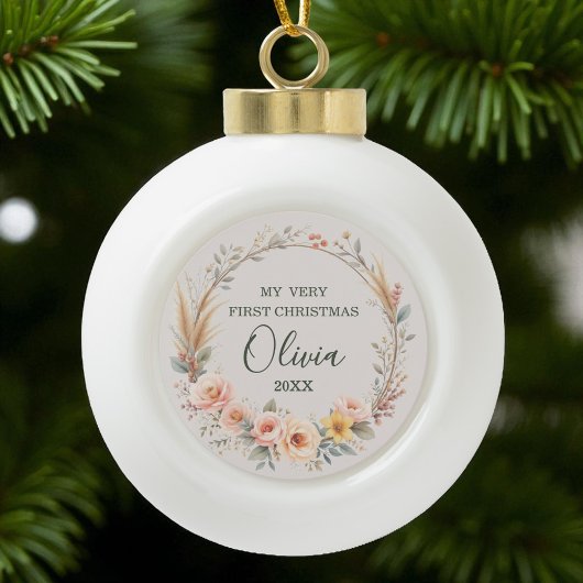 Wildblume Boho Baby First Christmas Personalisiere Keramik Kugel-Ornament