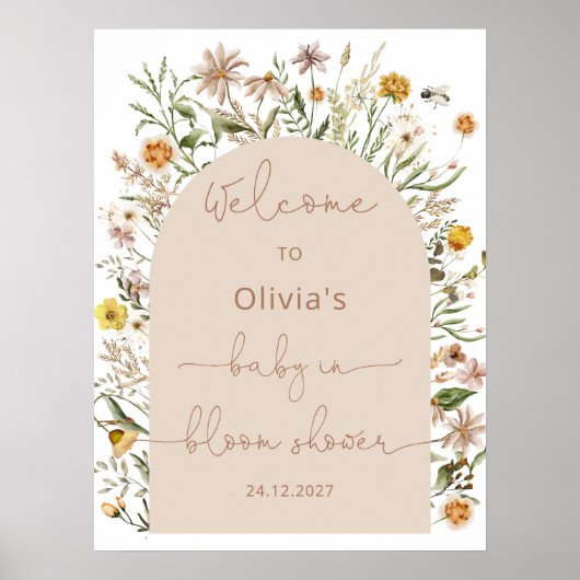 Wildblume Boho Baby in Bloom Baby Dusche Poster (Vorne)