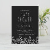 Wildblume Boho Baby Shower Black Elegant Einladung (Stehend Vorderseite)