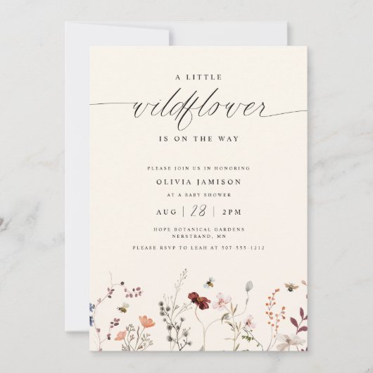 Wildblume Boho Baby Shower Woodsy Elegant Einladung (Vorderseite)