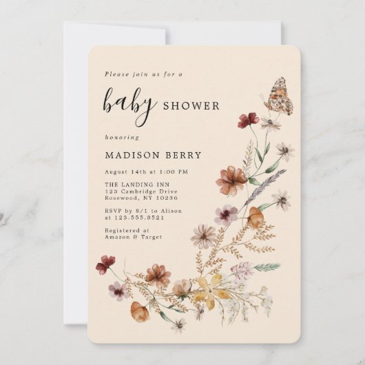 Wildblume Boho Babydusche Einladung (Vorderseite)