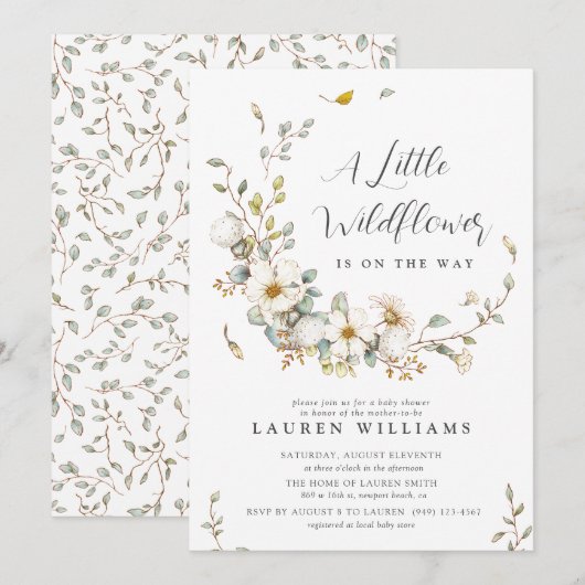 Wildblume Boho Babydusche Einladung (Vorne/Hinten)